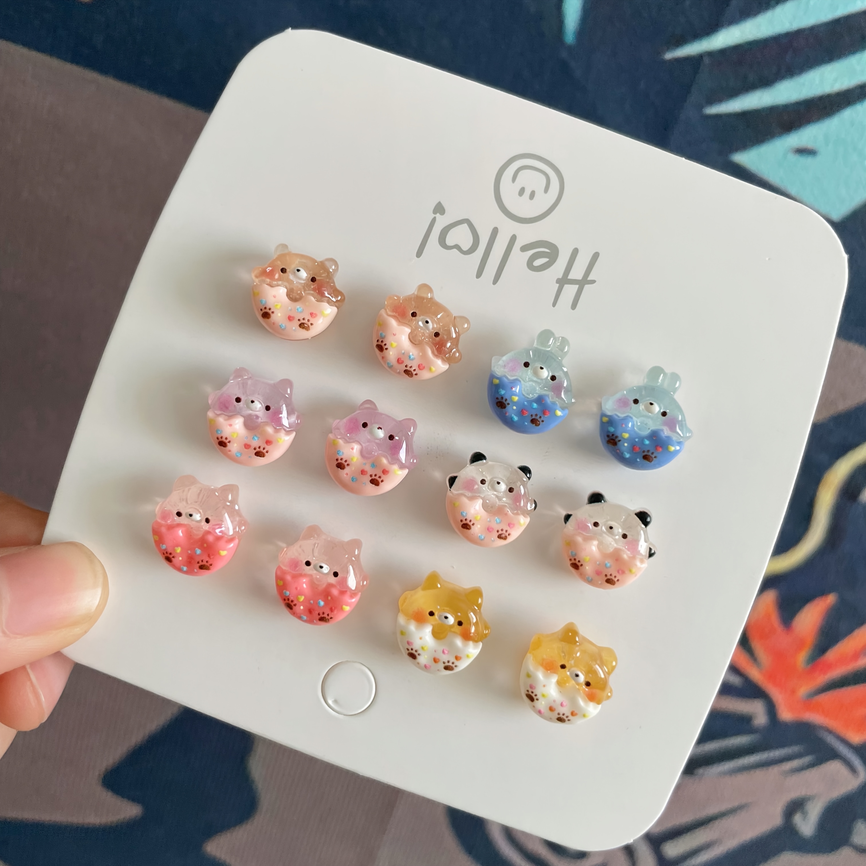 Set of 6 Animal & Patterned Resin Stud Earrings